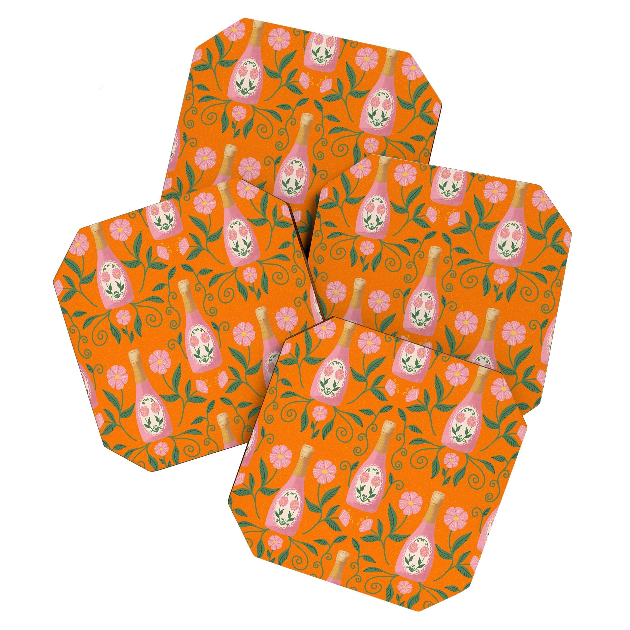 Design by Spark Rose Bubbly And Florals Coaster Set