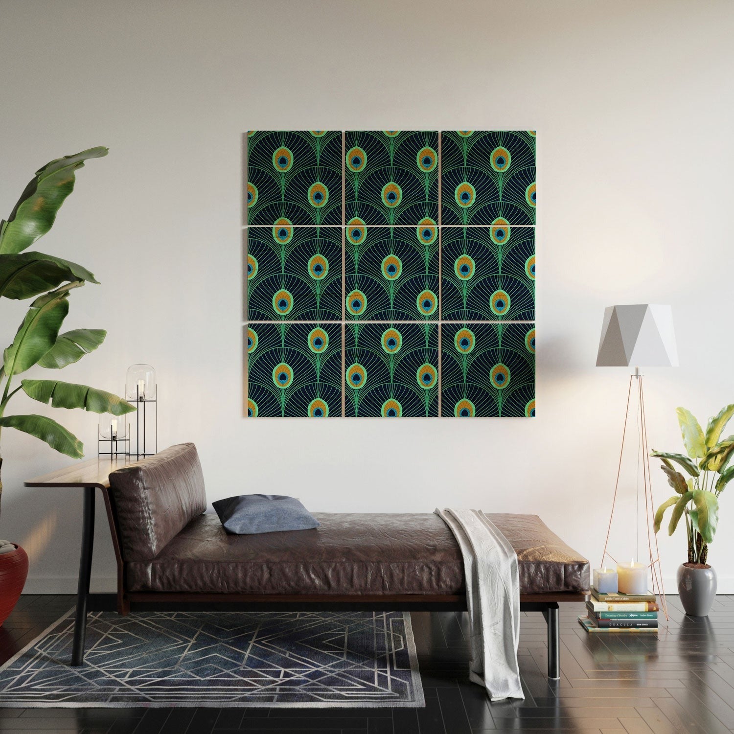 Design by Spark Peacock Deco Feathers Wood Wall Mural