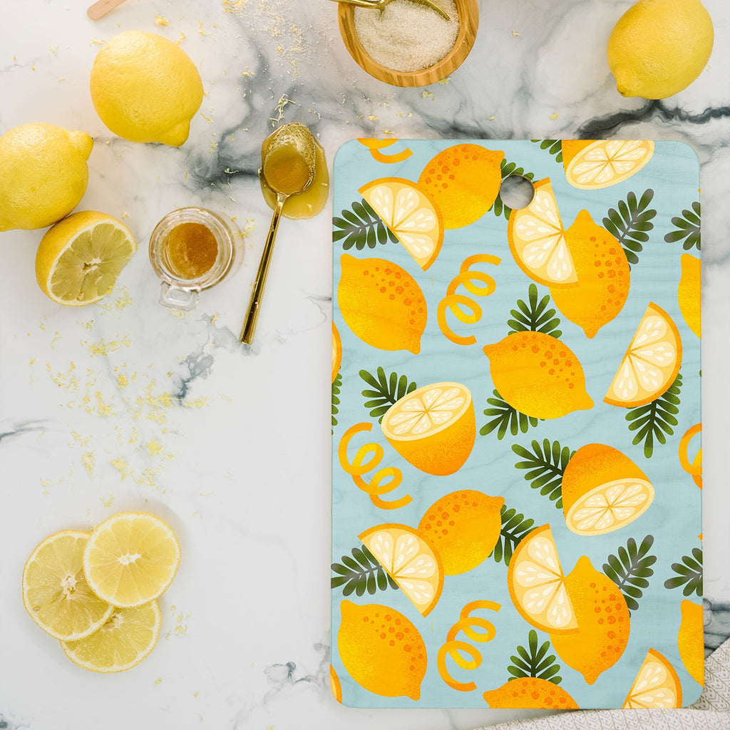 Jessica Molina Lemon Pattern on Sky Blue Cutting Board Rectangle