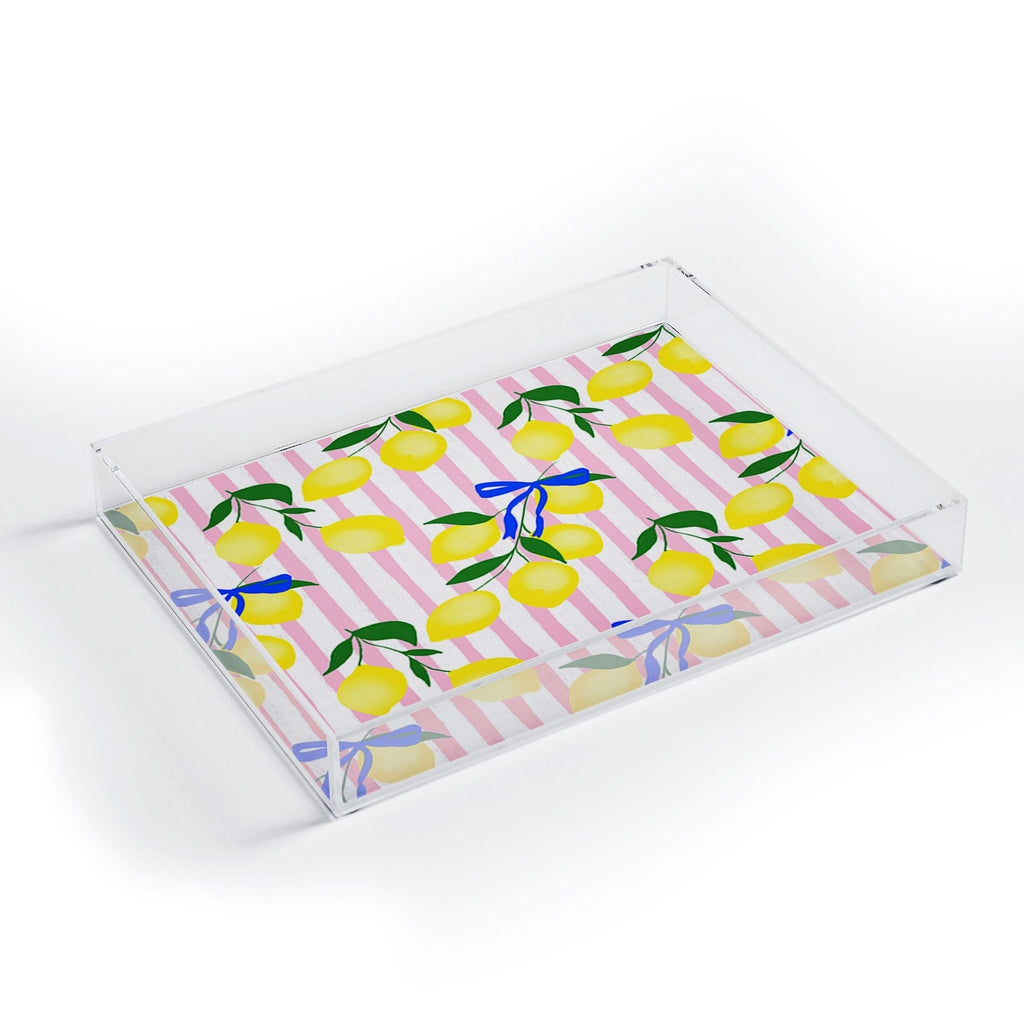 Design by Spark Zesty Lemons and Stripes Acrylic Tray