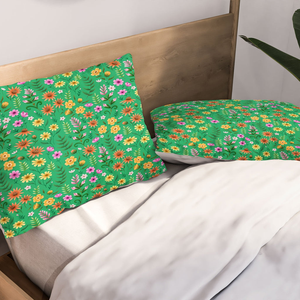 Pimlada Phuapradit Ditsy Spring Floral Green Pillow Shams