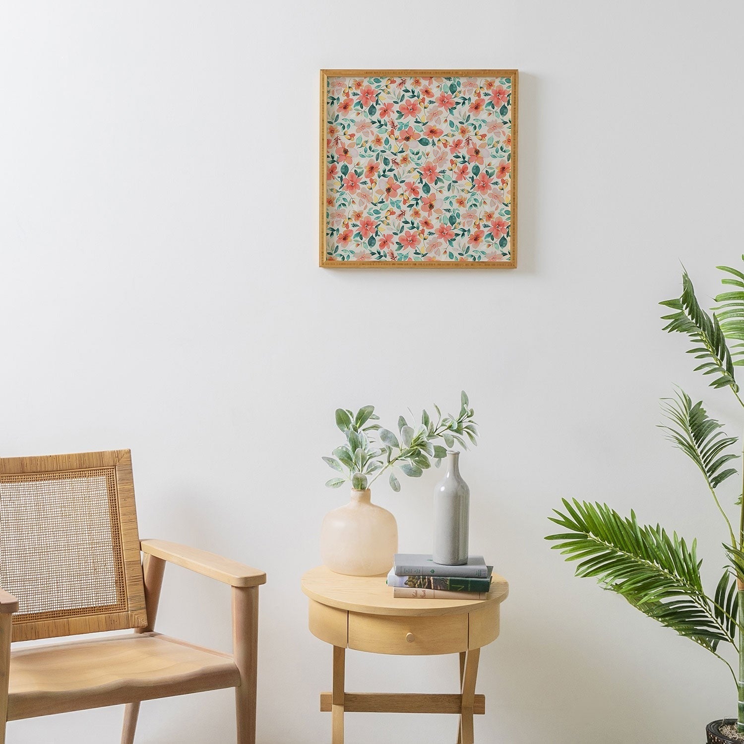 Ninola Design Botanic Retreat Tropical Whimsical Flowers Coral Green Framed Wall Art