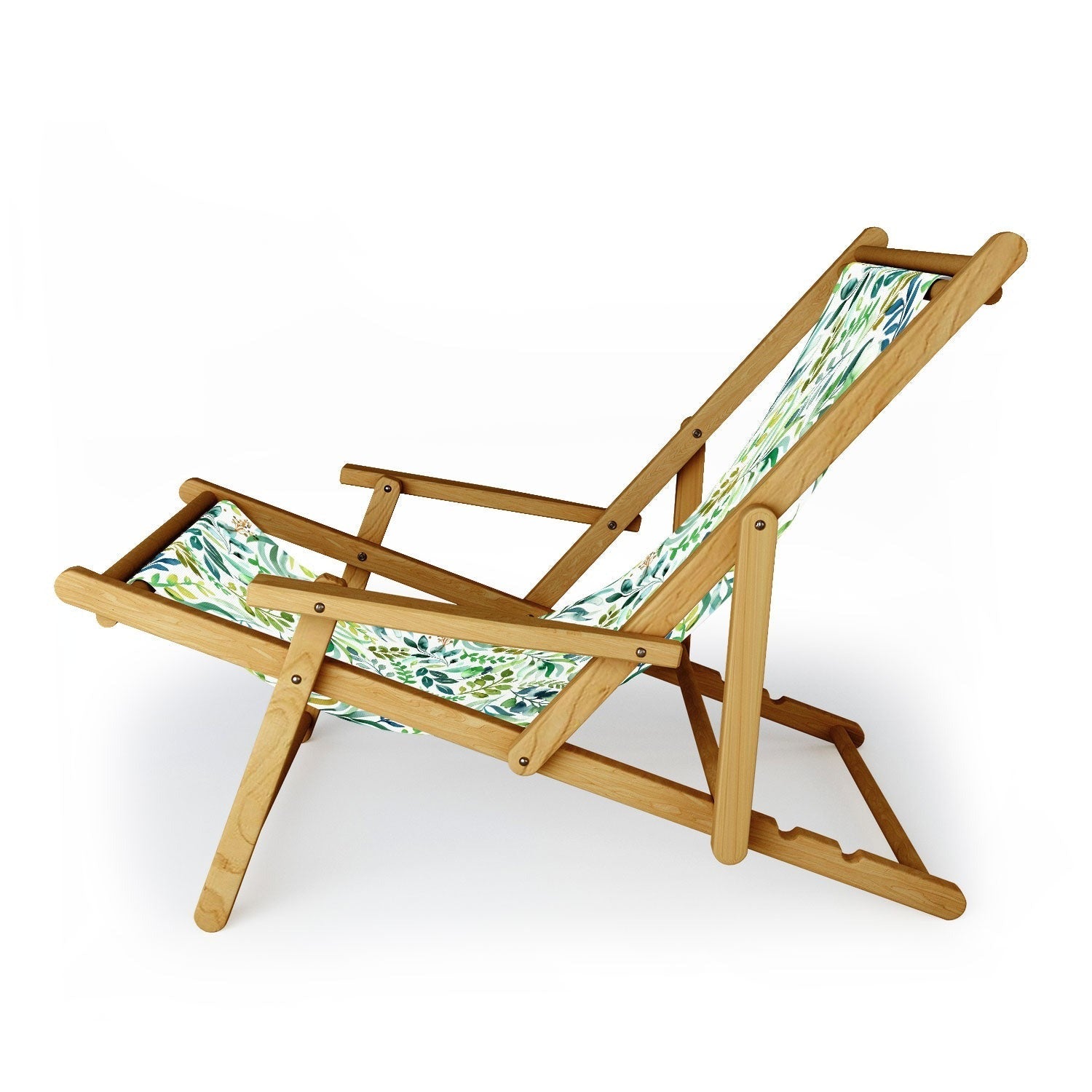 Ninola Design Botanic Retreat Loose Botanical Leaves Watercolor Green Sling Chair