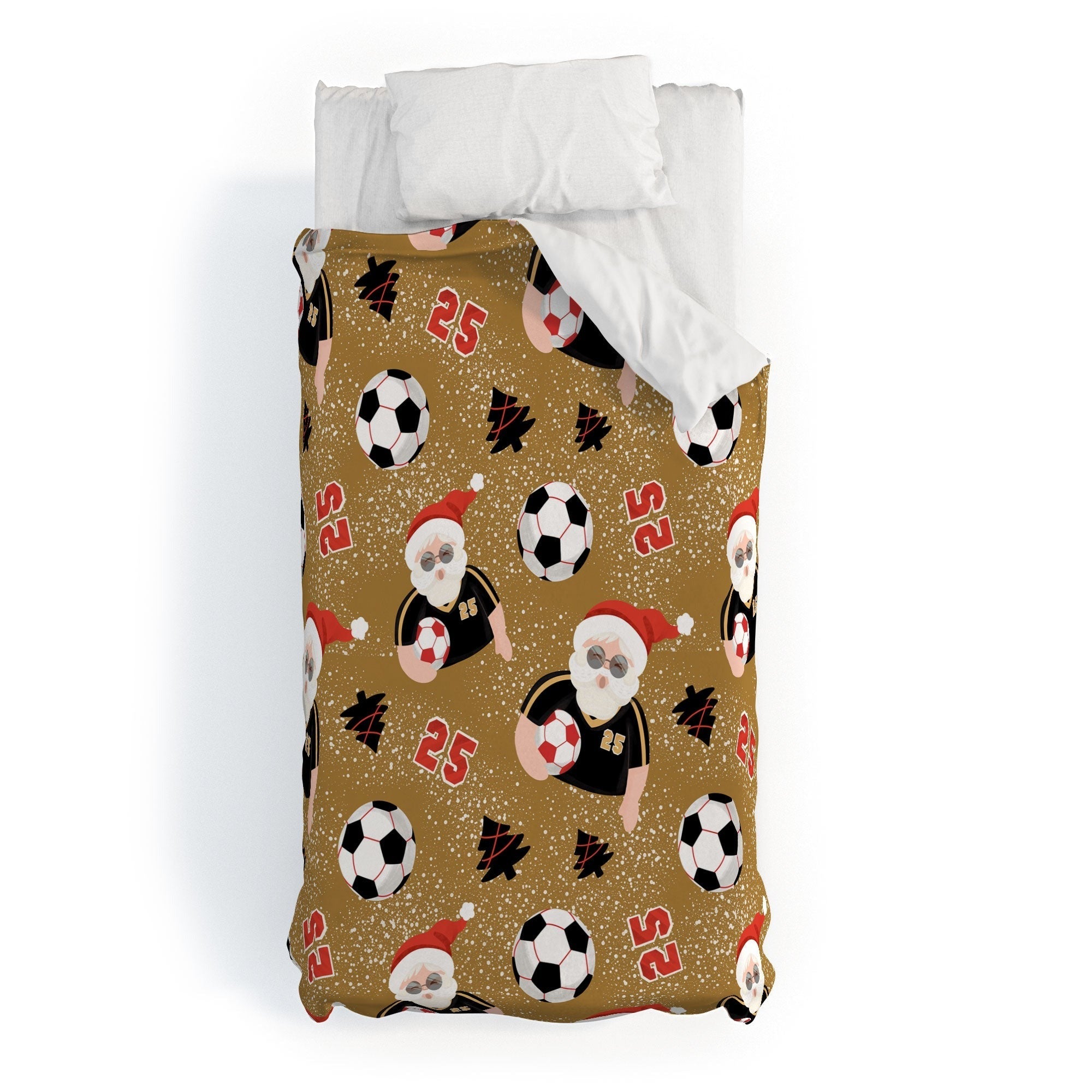 Design by Spark Sporty Soccer Santa Holiday Duvet Cover