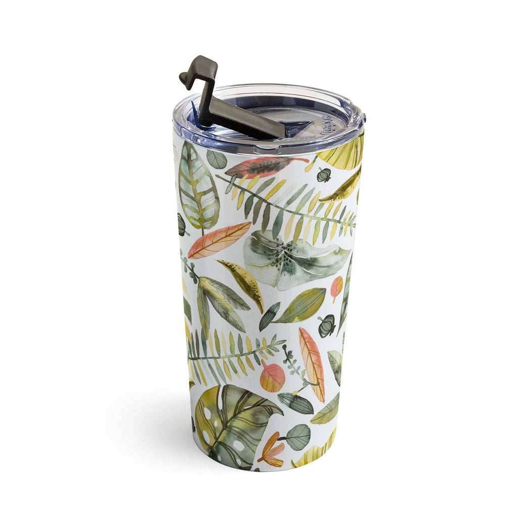Ninola Design Botanic Retreat Tropical Jungle Leaves Botanical Green Orange Travel Mug