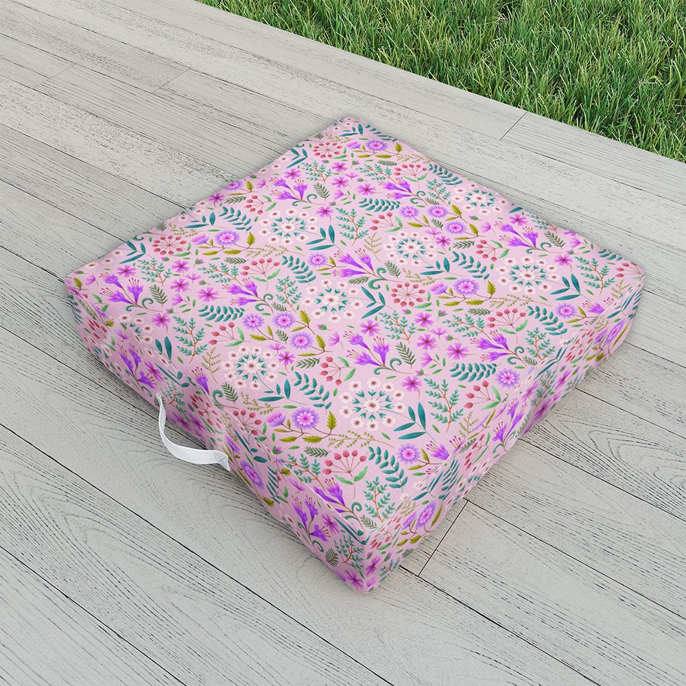 Pimlada Phuapradit Ditsy Purple Floral Half Drop Outdoor Floor Cushion