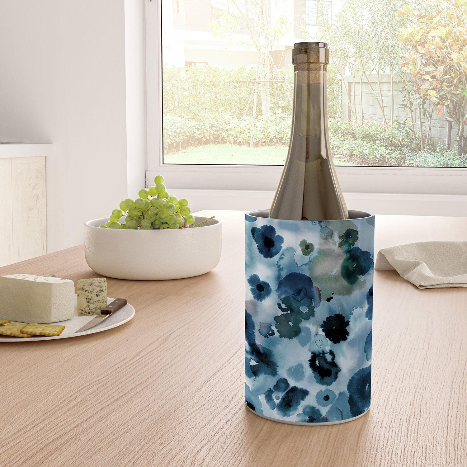 Ninola Design Botanic Retreat Ombre Abstract Watercolor Flowers Blue Navy Wine Chiller