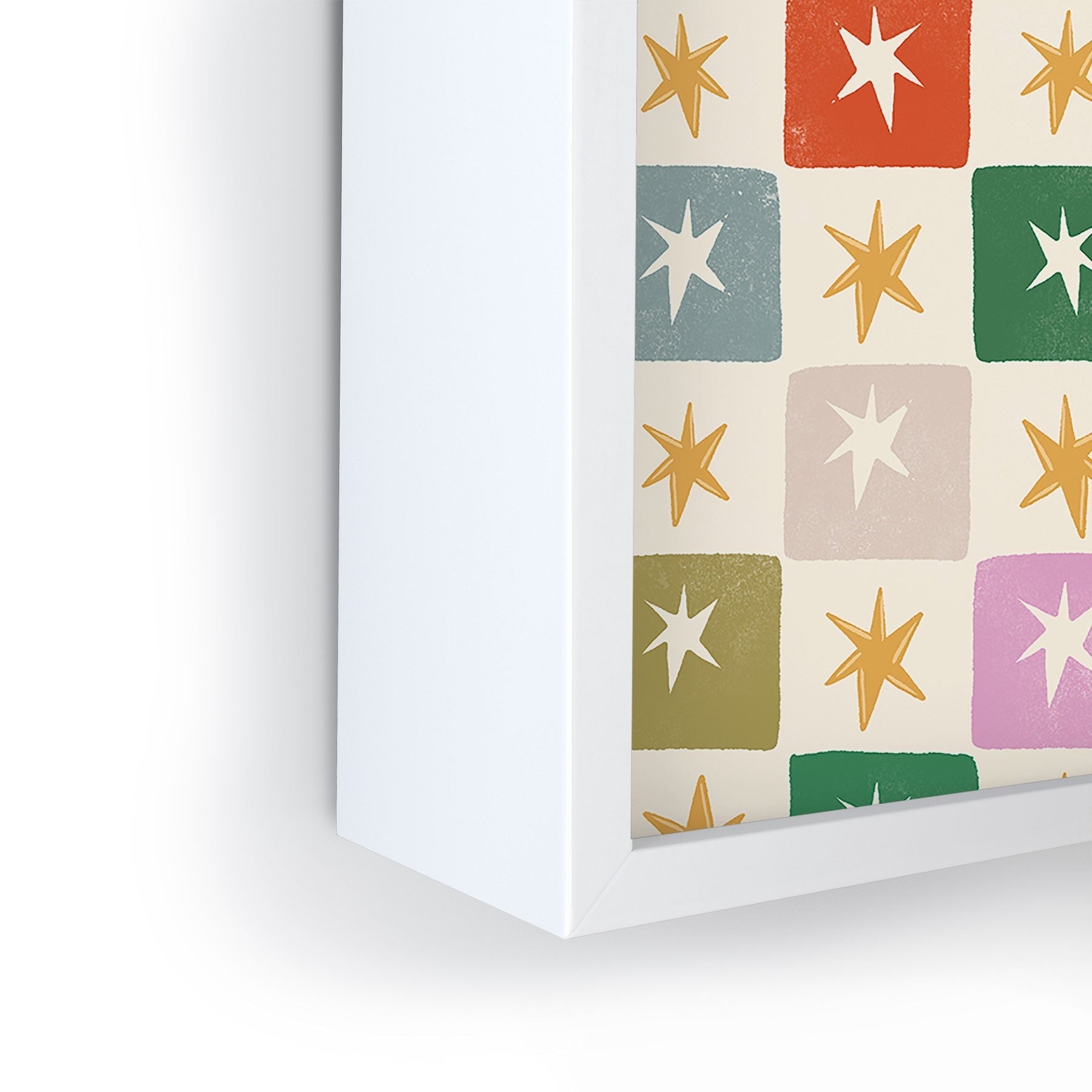 LouBruzzoni Retro Star Block Pattern Framed Mini Art Print