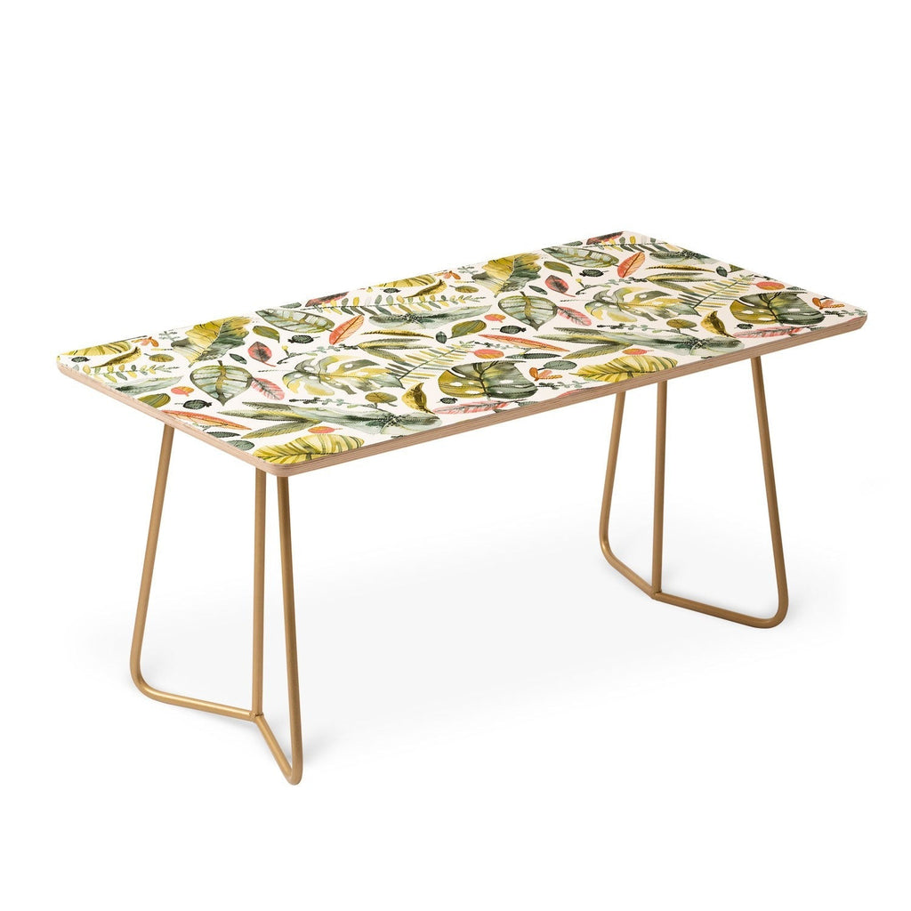 Ninola Design Botanic Retreat Tropical Jungle Leaves Botanical Green Orange Coffee Table