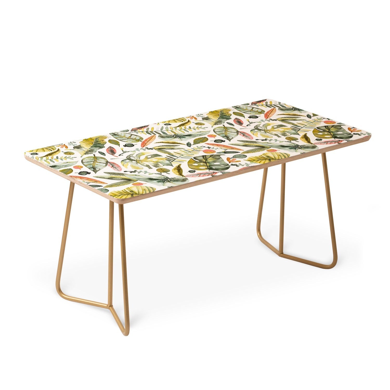 Ninola Design Botanic Retreat Tropical Jungle Leaves Botanical Green Orange Coffee Table