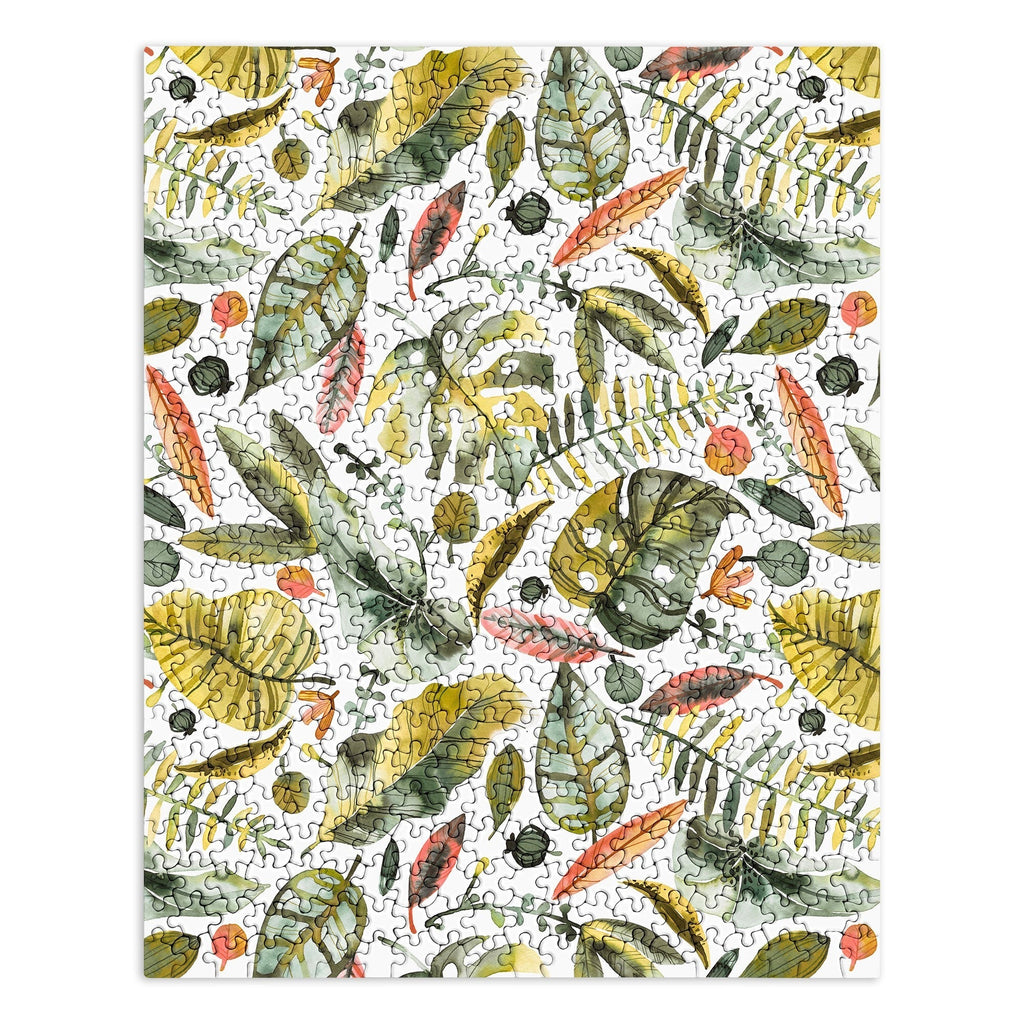 Ninola Design Botanic Retreat Tropical Jungle Leaves Botanical Green Orange Puzzle