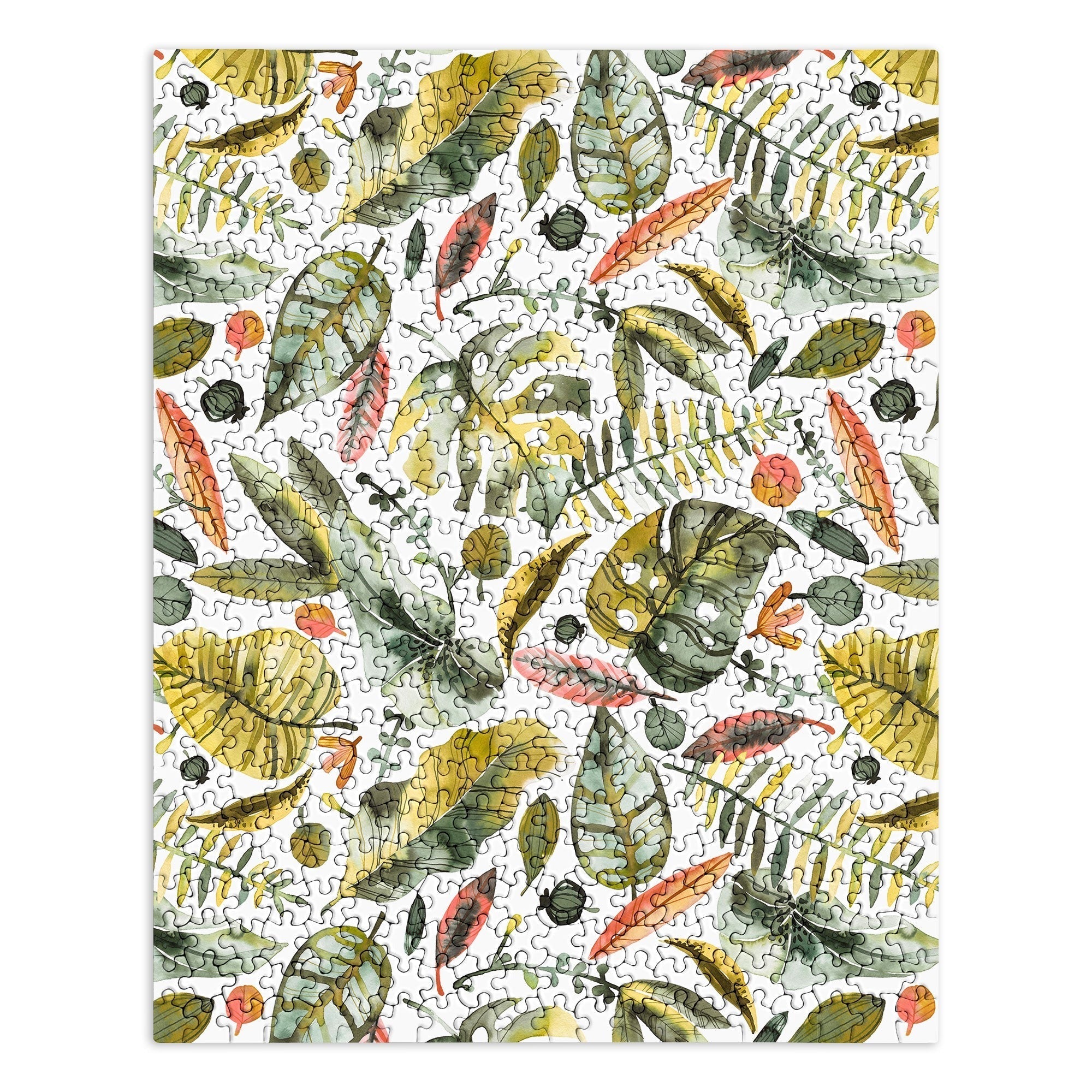 Ninola Design Botanic Retreat Tropical Jungle Leaves Botanical Green Orange Puzzle