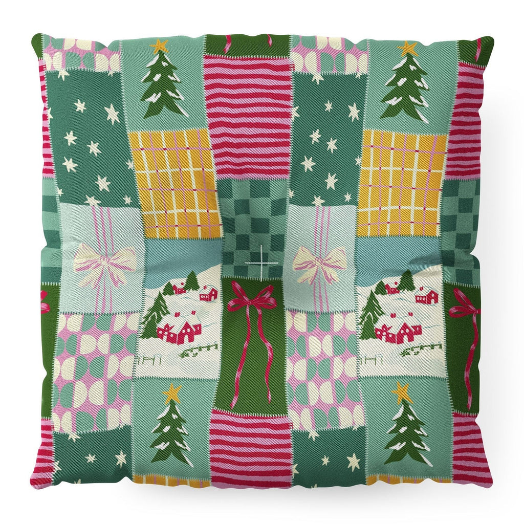 LouBruzzoni Cozy Christmas Patchwork Floor Pillow Square