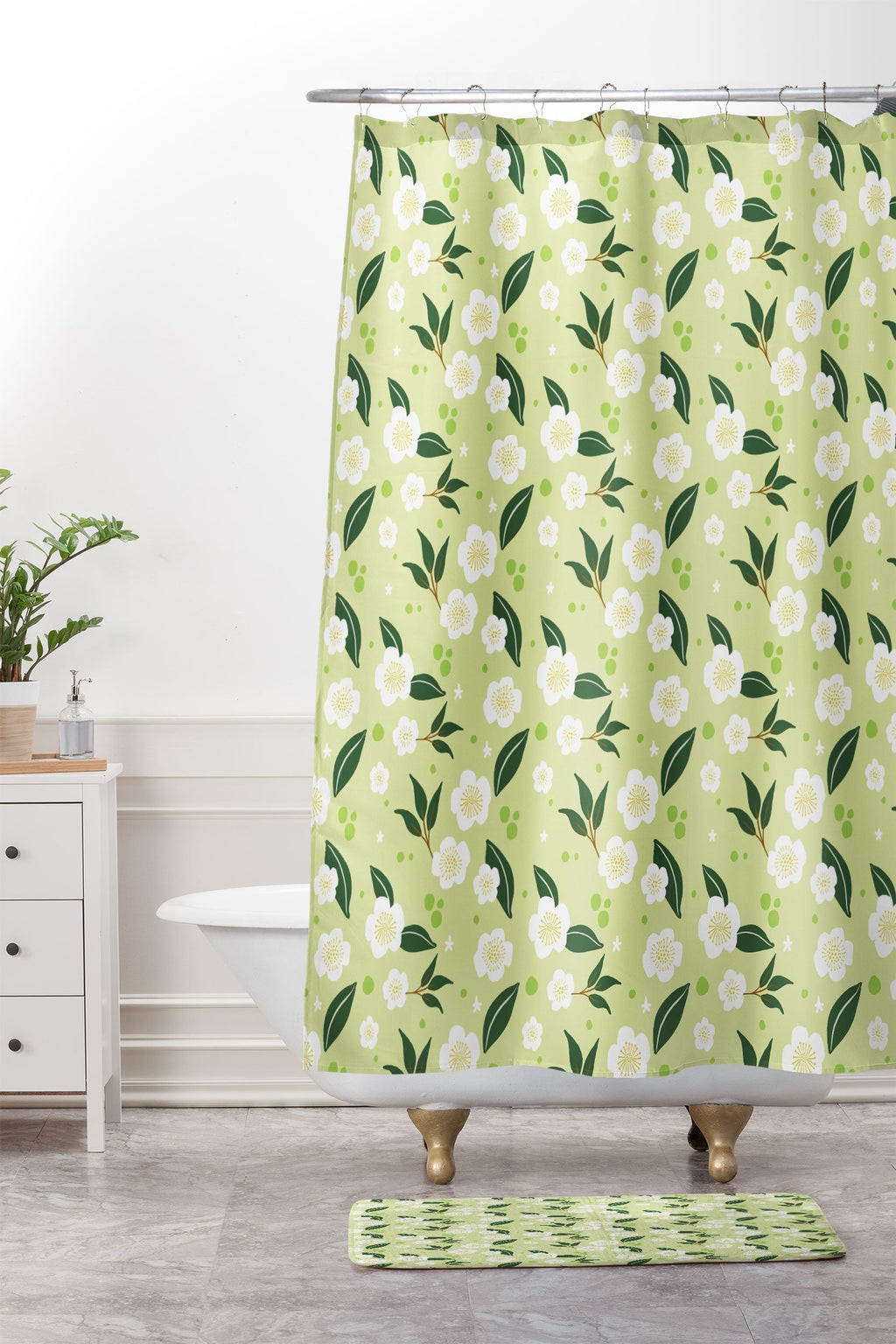 Design by Spark Matcha Tea Florals Memory Foam Bath Mat