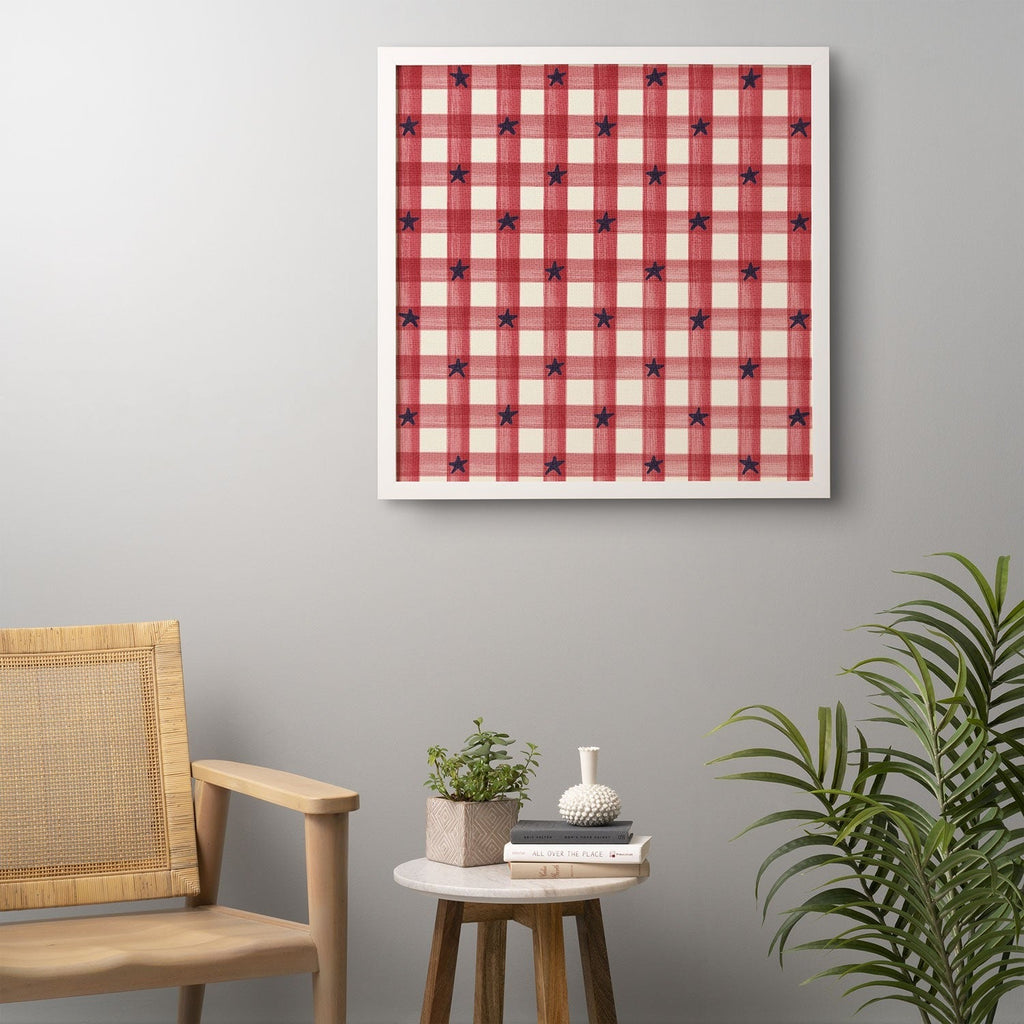 DENY Designs Red Gingham plus Stars Framed Wall Art