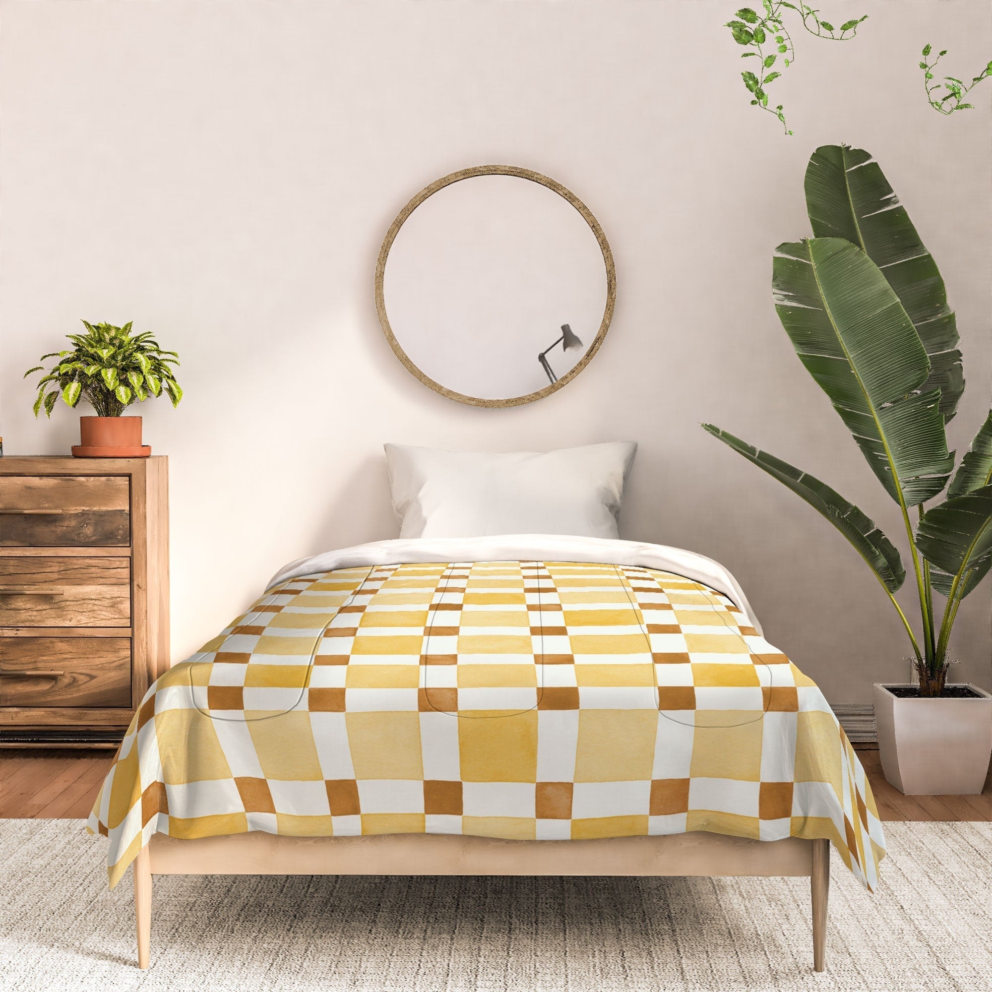 Ninola Design Everyday Artifact Checker Mosaic Tiles Geometry Yellow Comforter