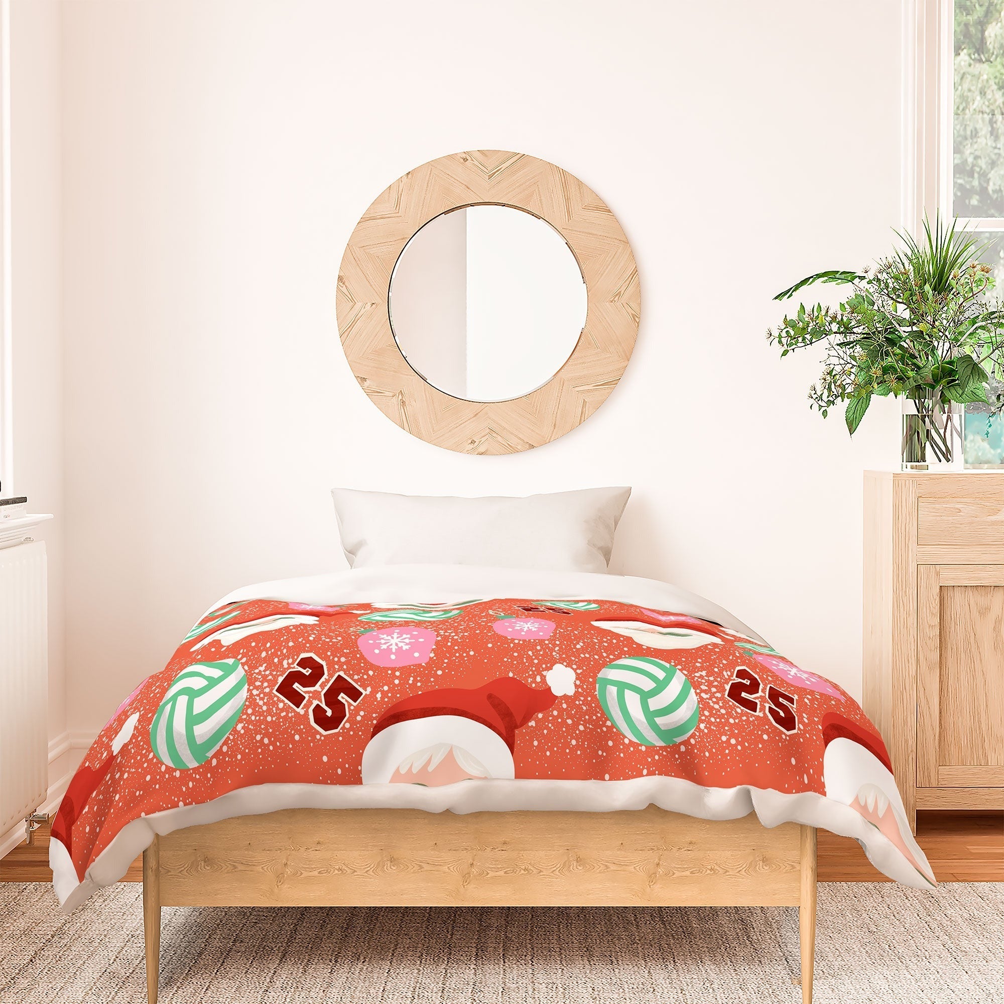 Design by Spark Sporty Volleyball Santa Duvet Cover