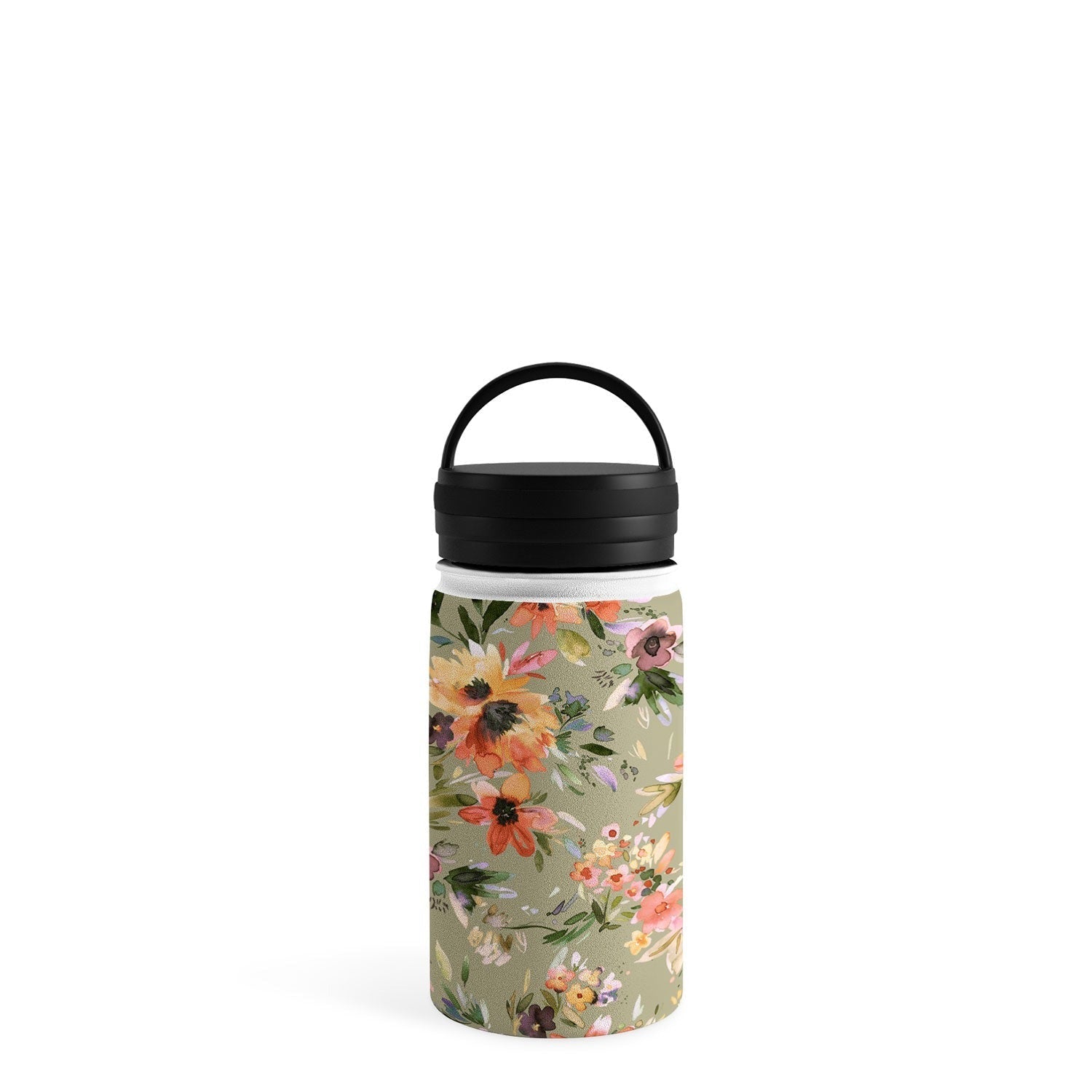 Ninola Design Botanic Retreat Painterly Tropical Flowers Sage Green Water Bottle