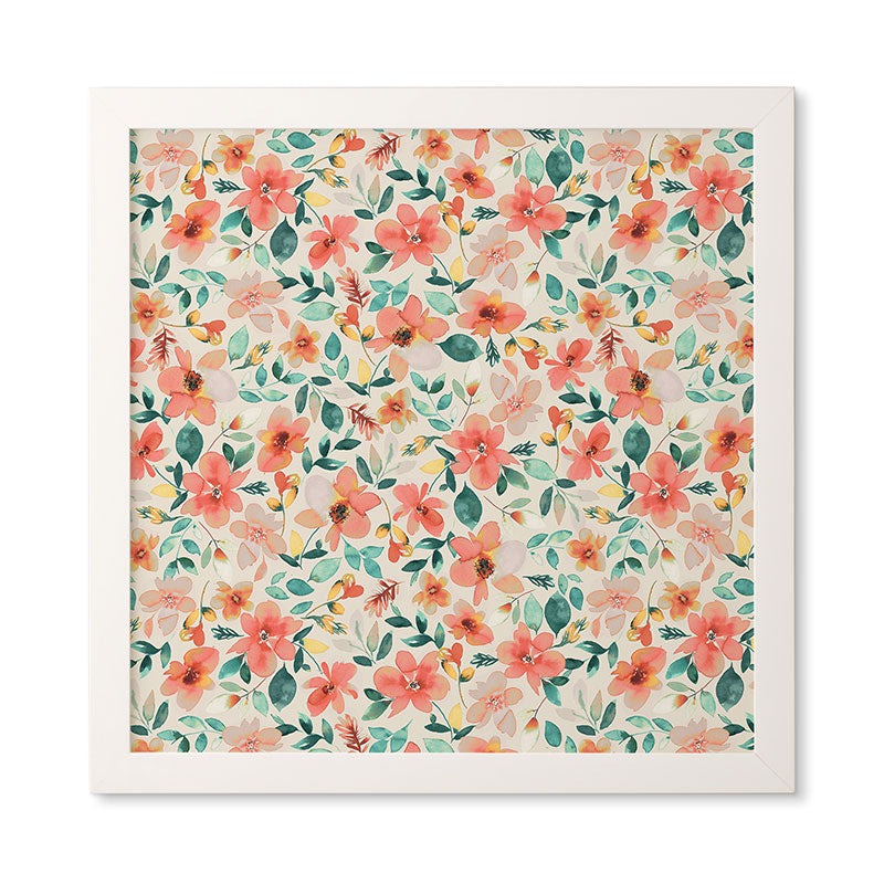 Ninola Design Botanic Retreat Tropical Whimsical Flowers Coral Green Framed Wall Art
