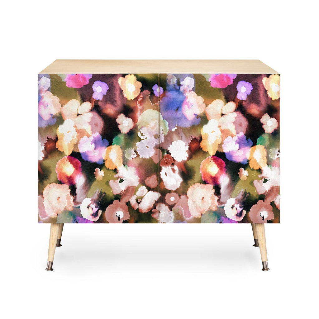 Ninola Design Botanic Retreat Ombre Abstract Watercolor Flowers Pink gold Credenza