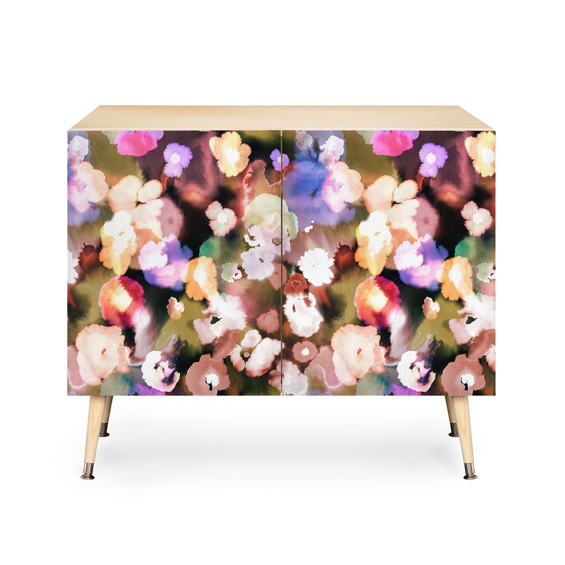 Ninola Design Botanic Retreat Ombre Abstract Watercolor Flowers Pink gold Credenza