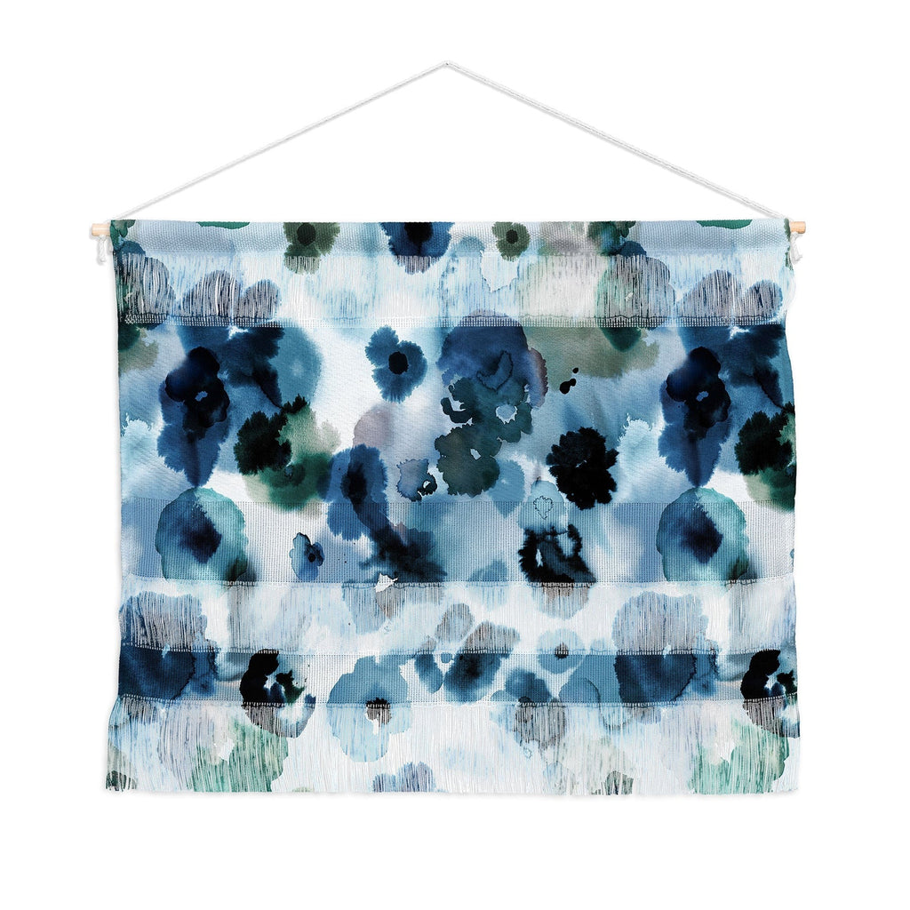 Ninola Design Botanic Retreat Ombre Abstract Watercolor Flowers Blue Navy Wall Hanging Landscape
