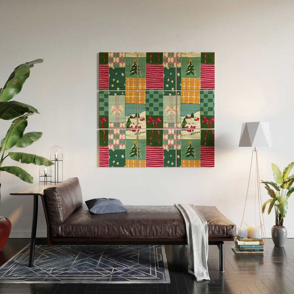 LouBruzzoni Cozy Christmas Patchwork Wood Wall Mural