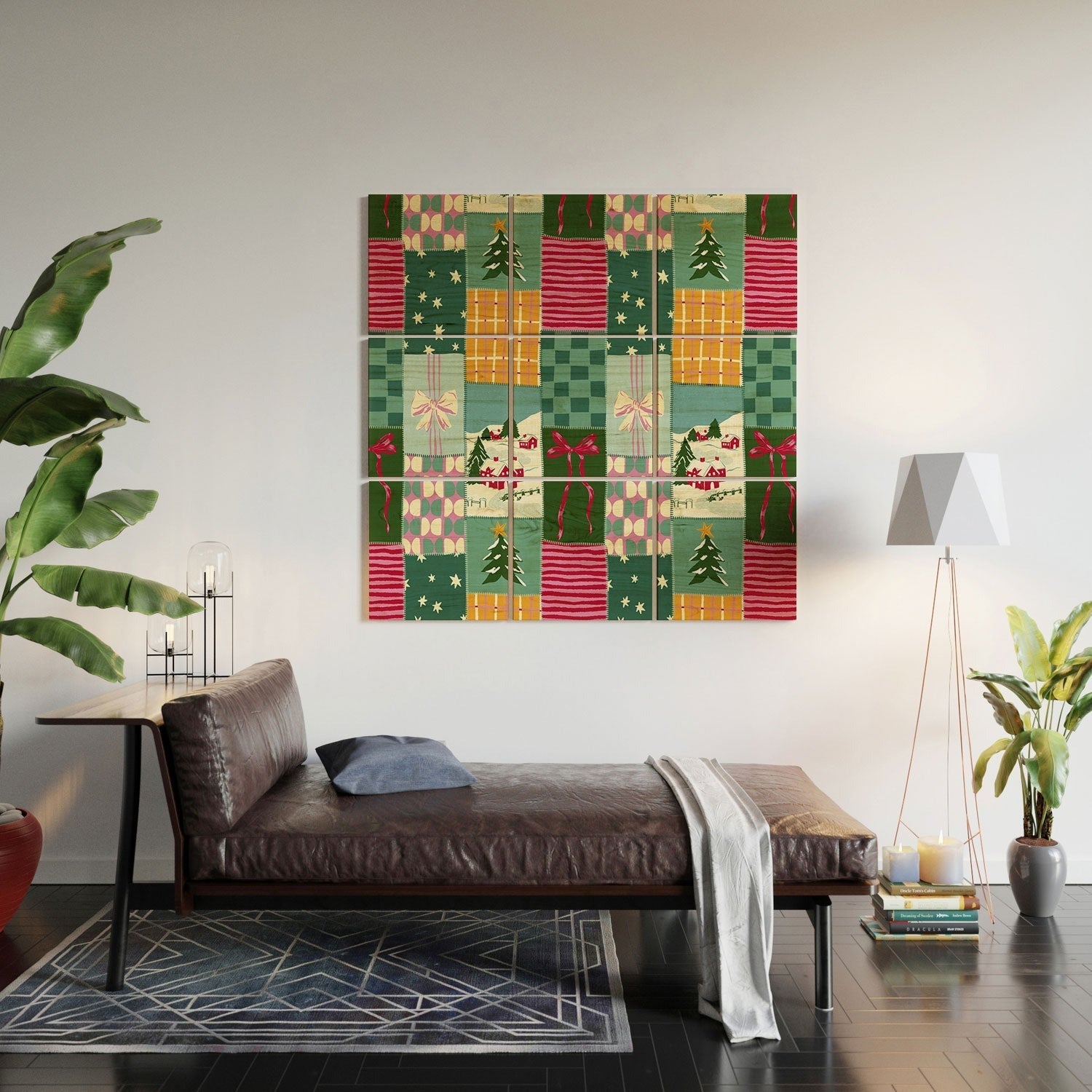 LouBruzzoni Cozy Christmas Patchwork Wood Wall Mural