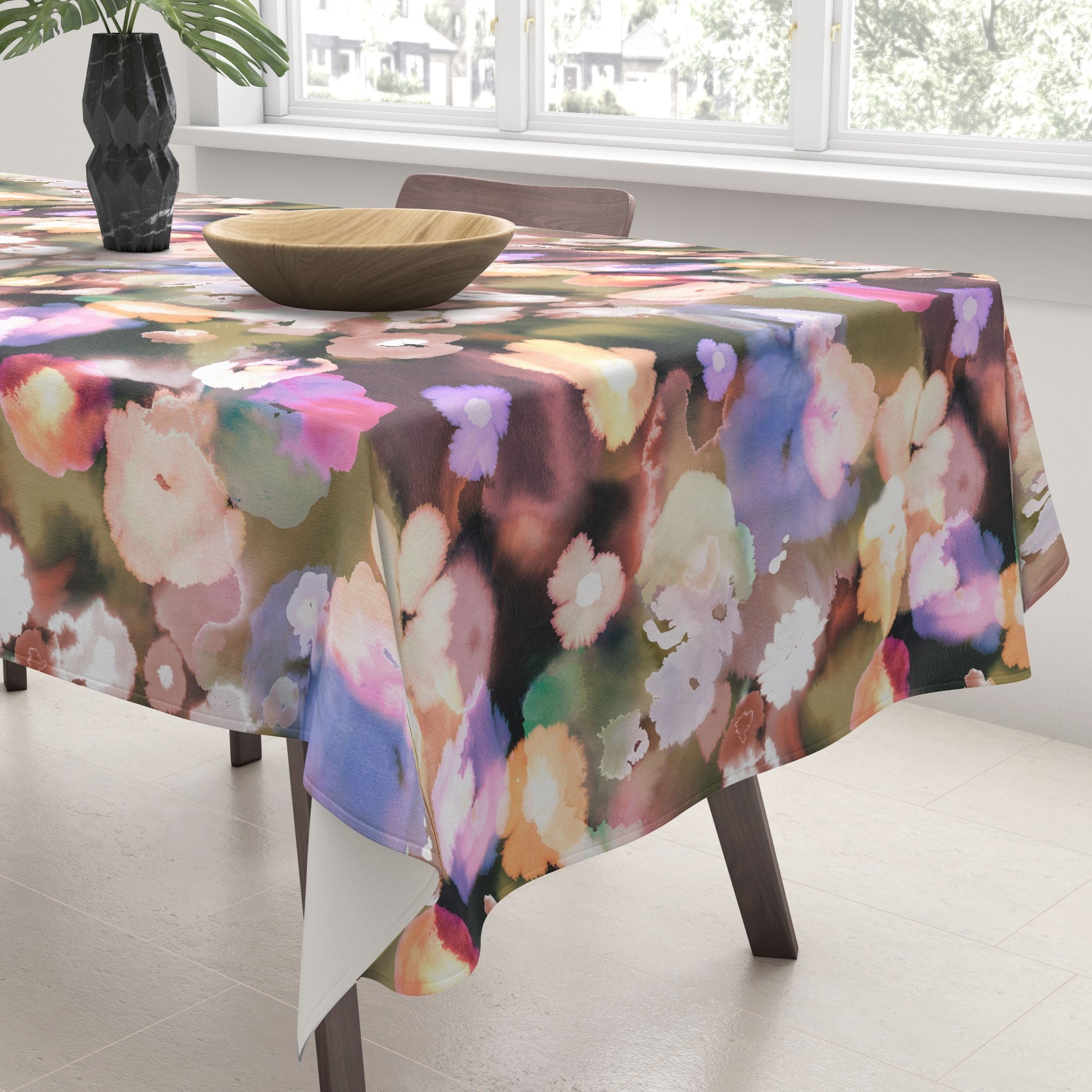 Ninola Design Botanic Retreat Ombre Abstract Watercolor Flowers Pink gold Tablecloth