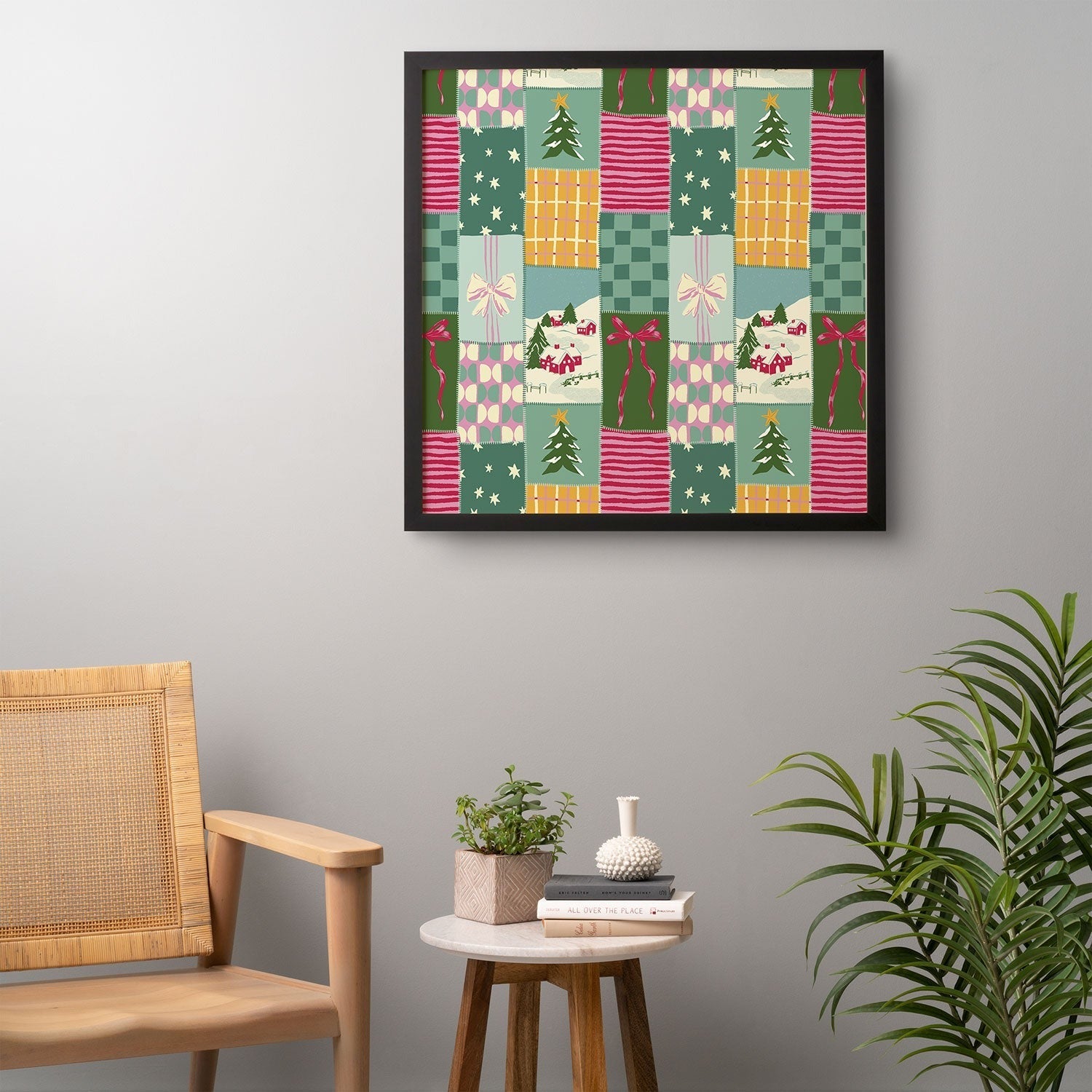 LouBruzzoni Cozy Christmas Patchwork Framed Wall Art