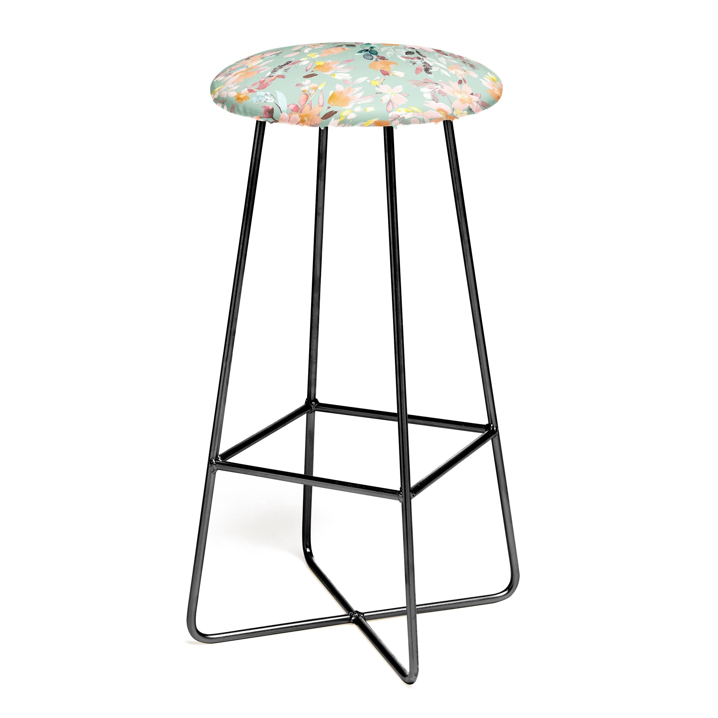 Ninola Design Botanic Retreat Floral Oleander Whimsical Teal Green Bar Stool