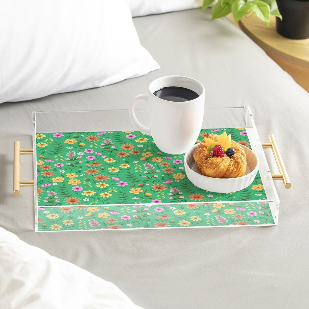 Pimlada Phuapradit Ditsy Spring Floral Green Acrylic Tray
