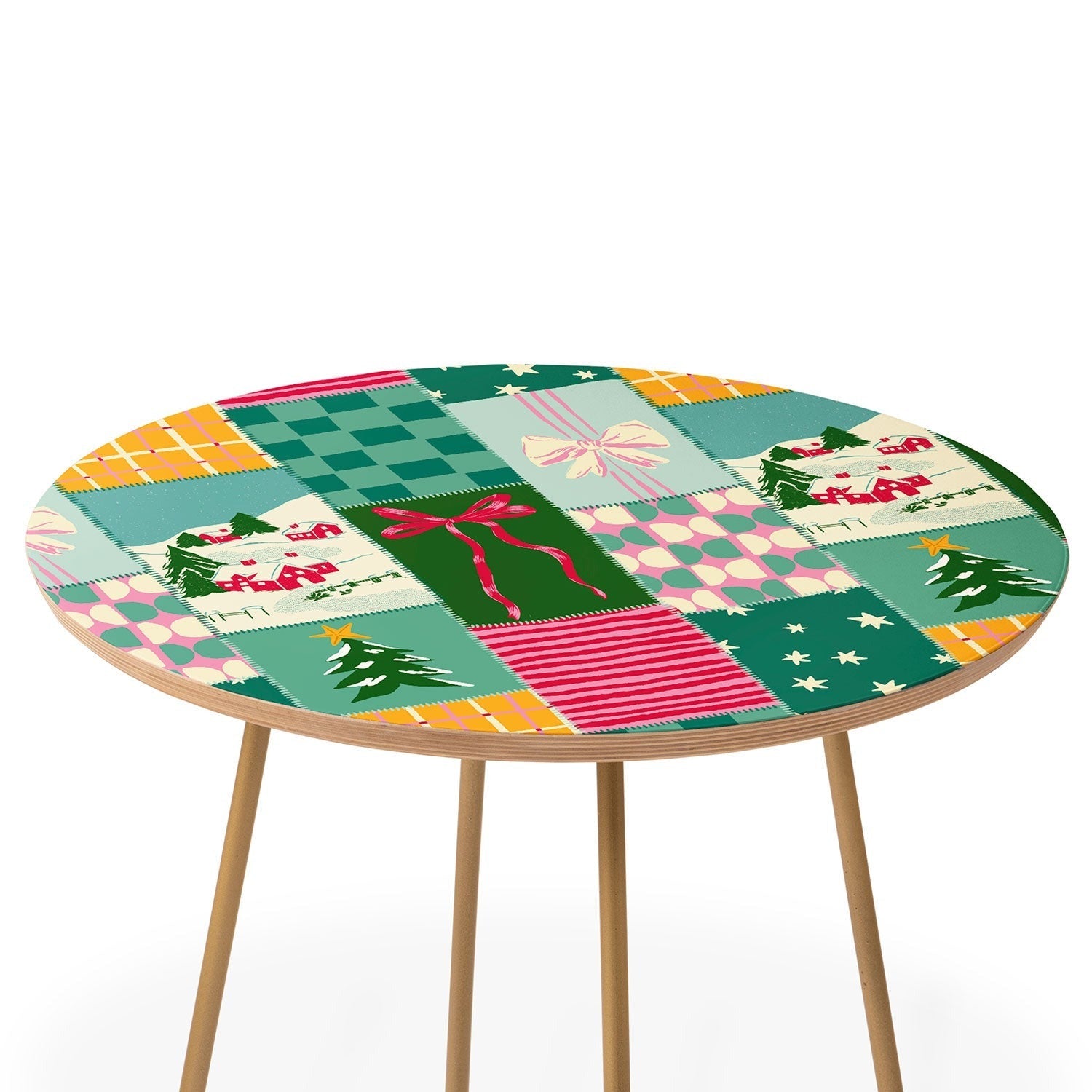 LouBruzzoni Cozy Christmas Patchwork Round Side Table