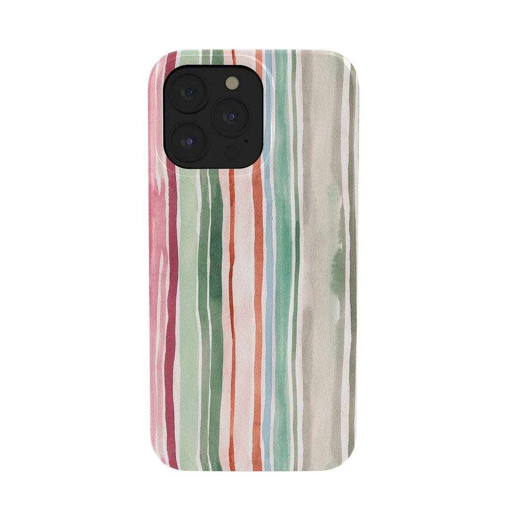 Ninola Design Botanic Retreat Watercolor Stripes Green Orange Red Phone Case