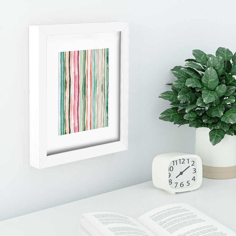 Ninola Design Botanic Retreat Watercolor Stripes Green Orange Red Recessed Framing Rectangle