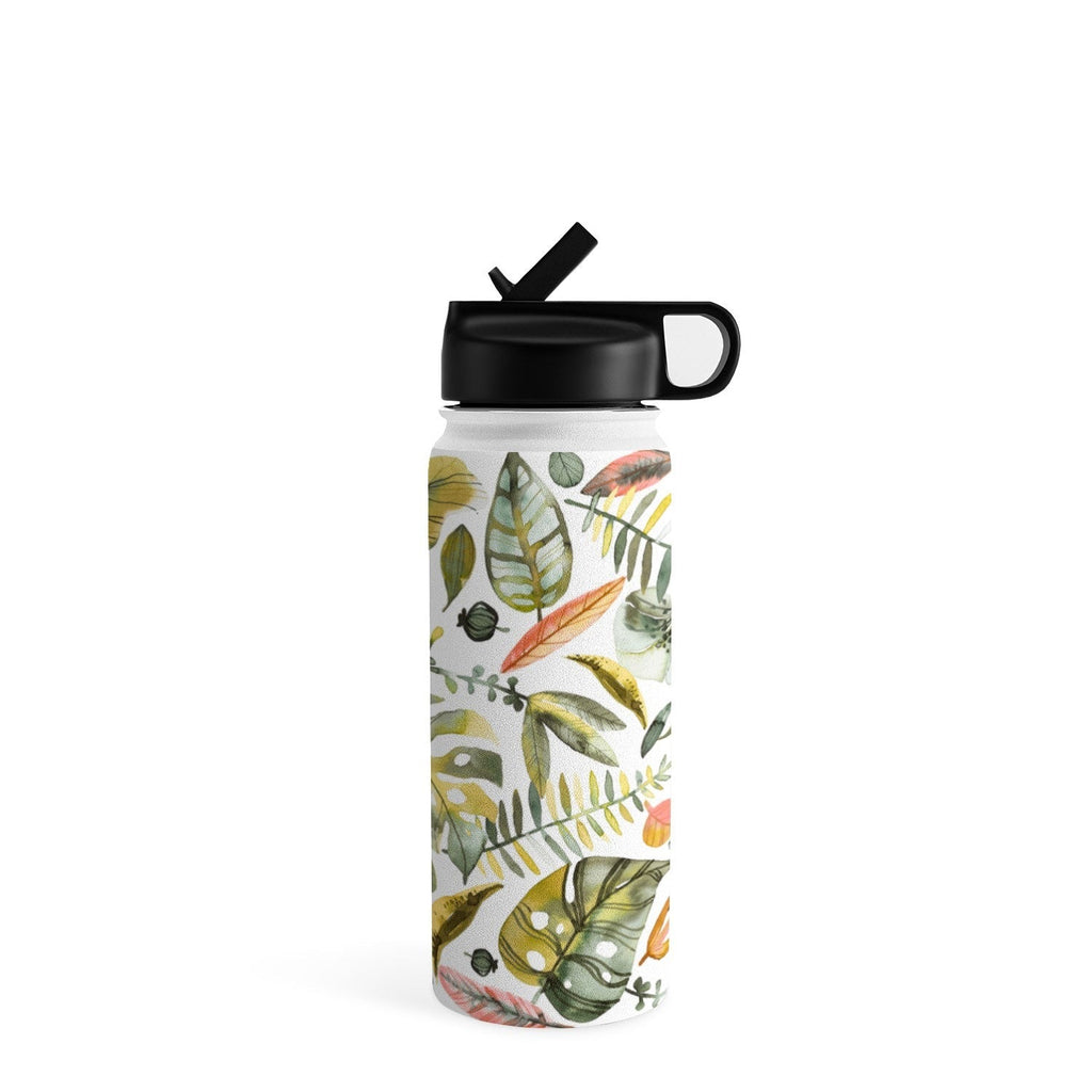 Ninola Design Botanic Retreat Tropical Jungle Leaves Botanical Green Orange Water Bottle