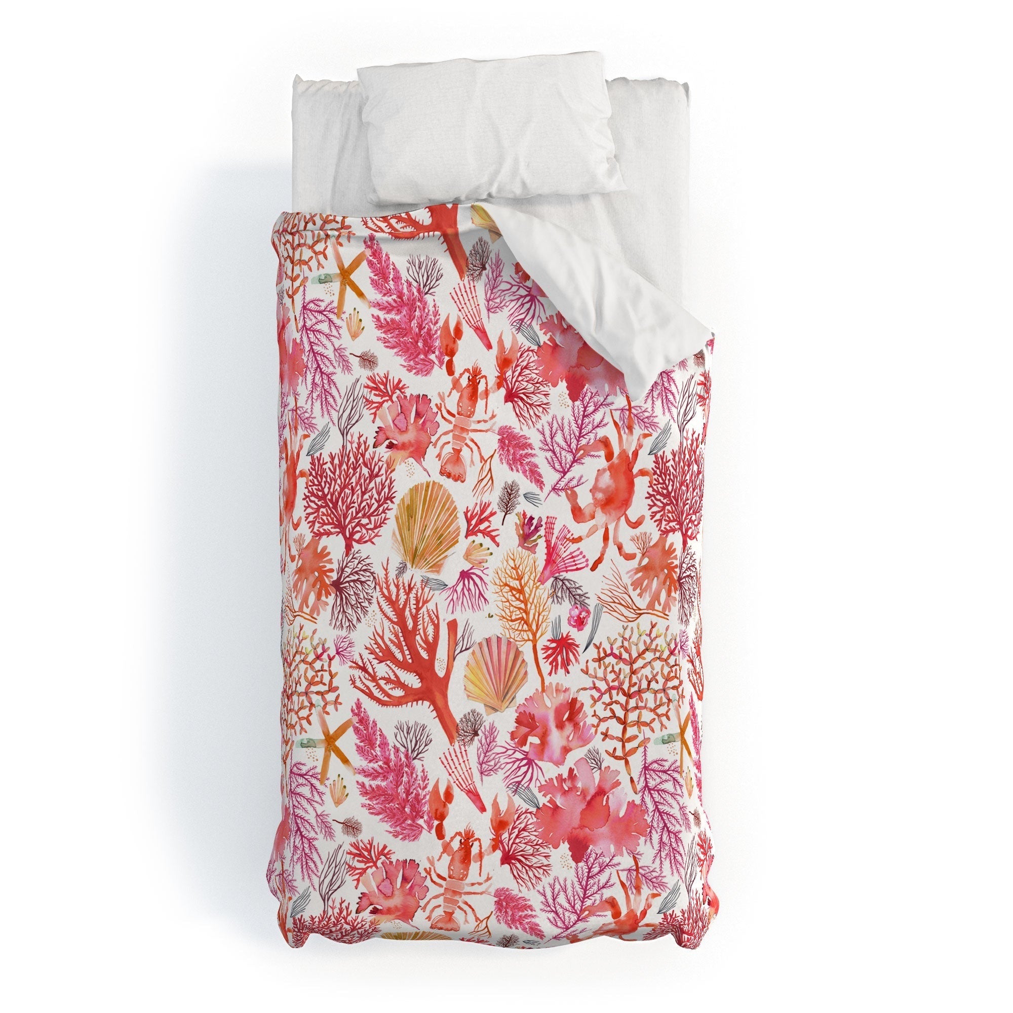 Ninola Design Botanic Retreat Coral Reef Crab Lobster Red Duvet Cover