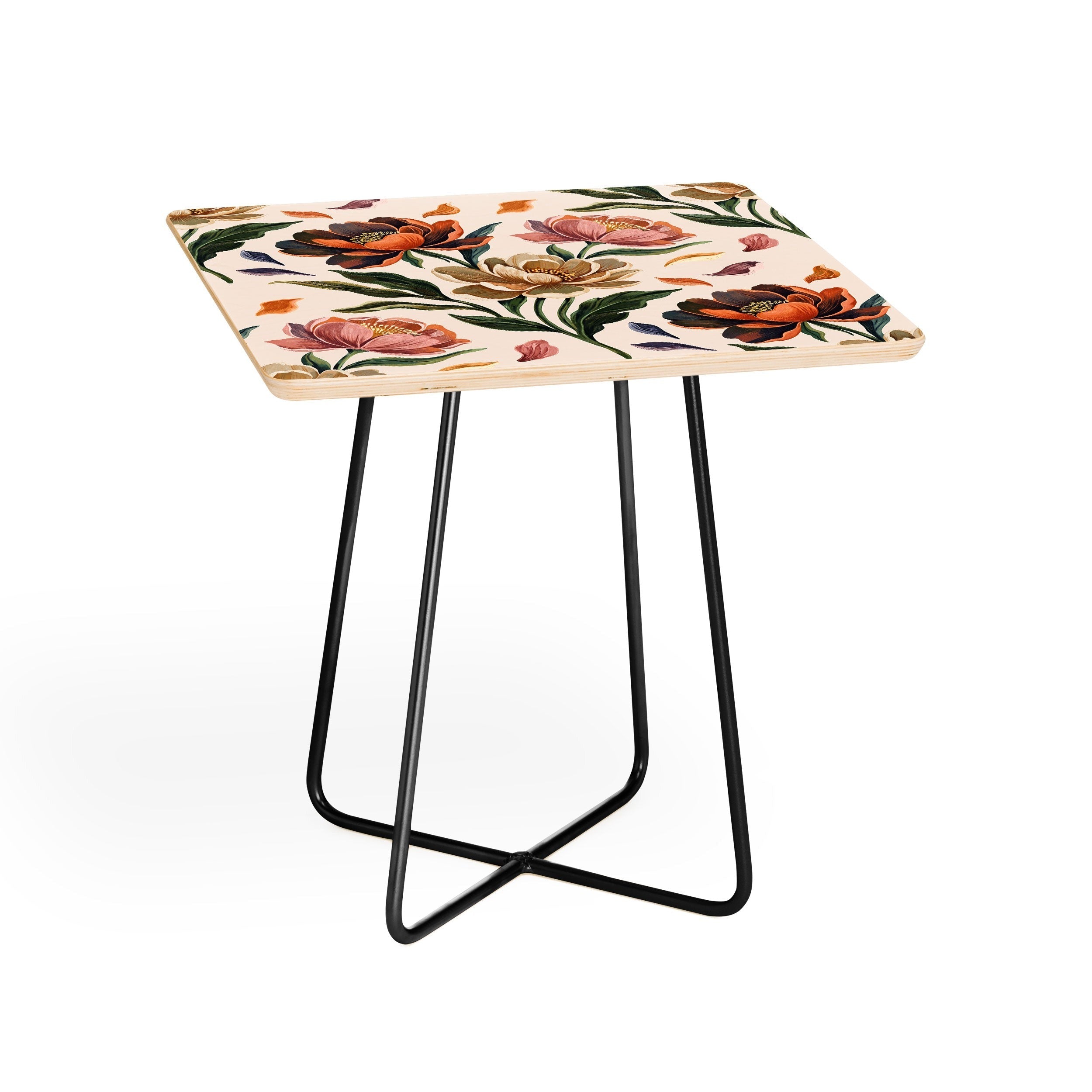 Marta Barragan Camarasa Hand Painted Peony Florals Side Table