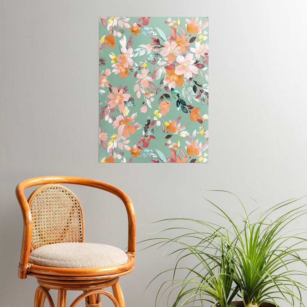 Ninola Design Botanic Retreat Floral Oleander Whimsical Teal Green Poster