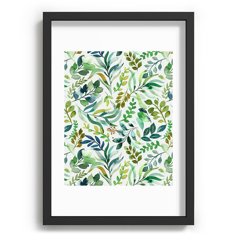 Ninola Design Botanic Retreat Loose Botanical Leaves Watercolor Green Recessed Framing Rectangle