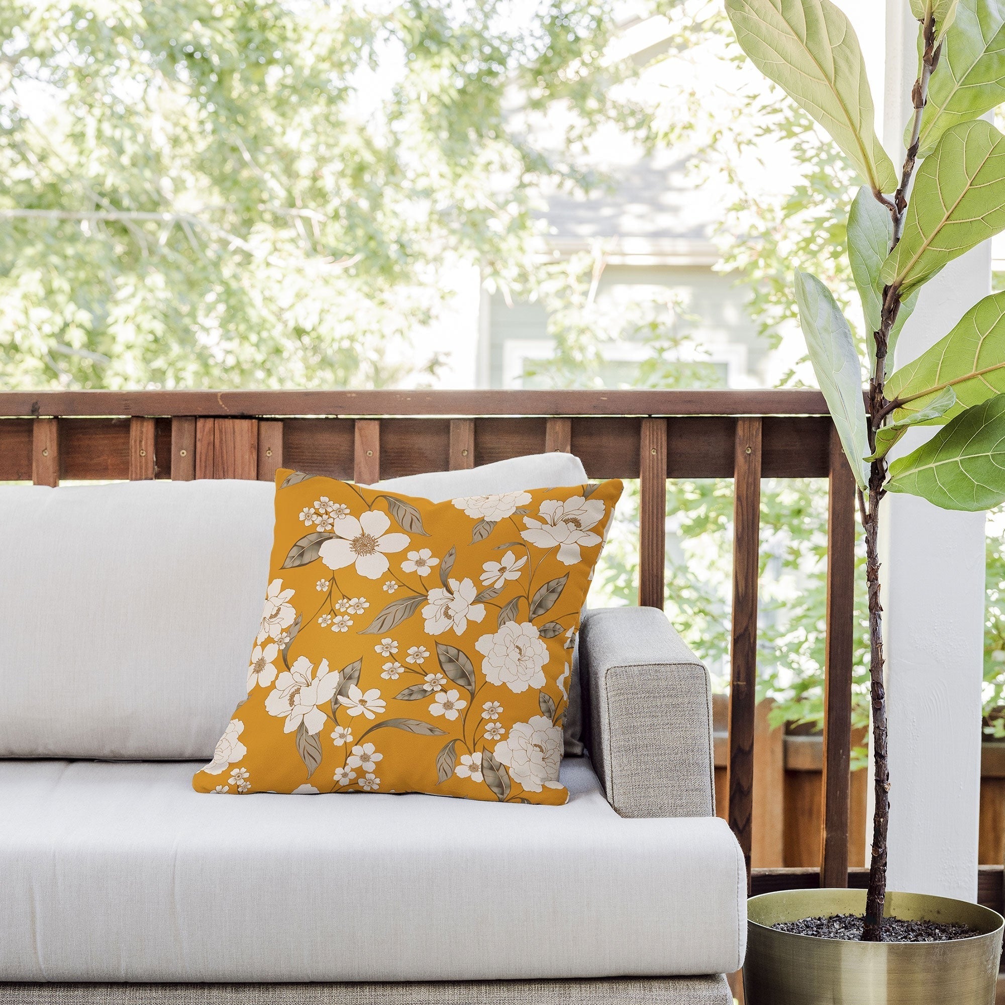 Gabriela Fuente Roberta Sunflower Outdoor Throw Pillow