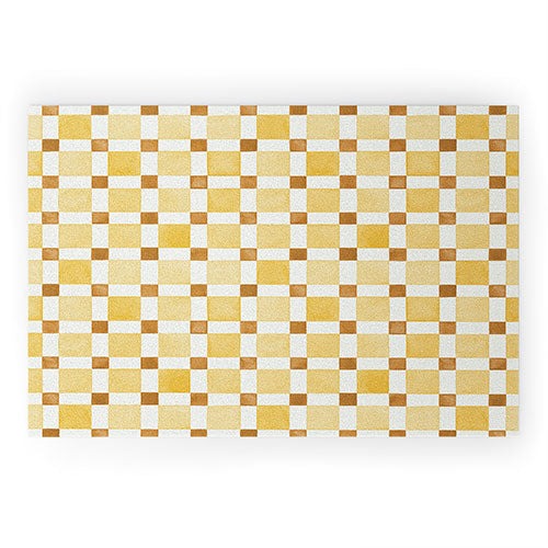Ninola Design Everyday Artifact Checker Mosaic Tiles Geometry Yellow Welcome Mat