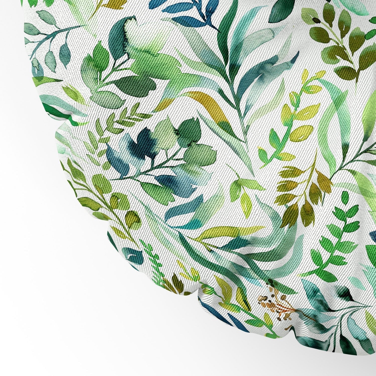 Ninola Design Botanic Retreat Loose Botanical Leaves Watercolor Green Floor Pillow Round