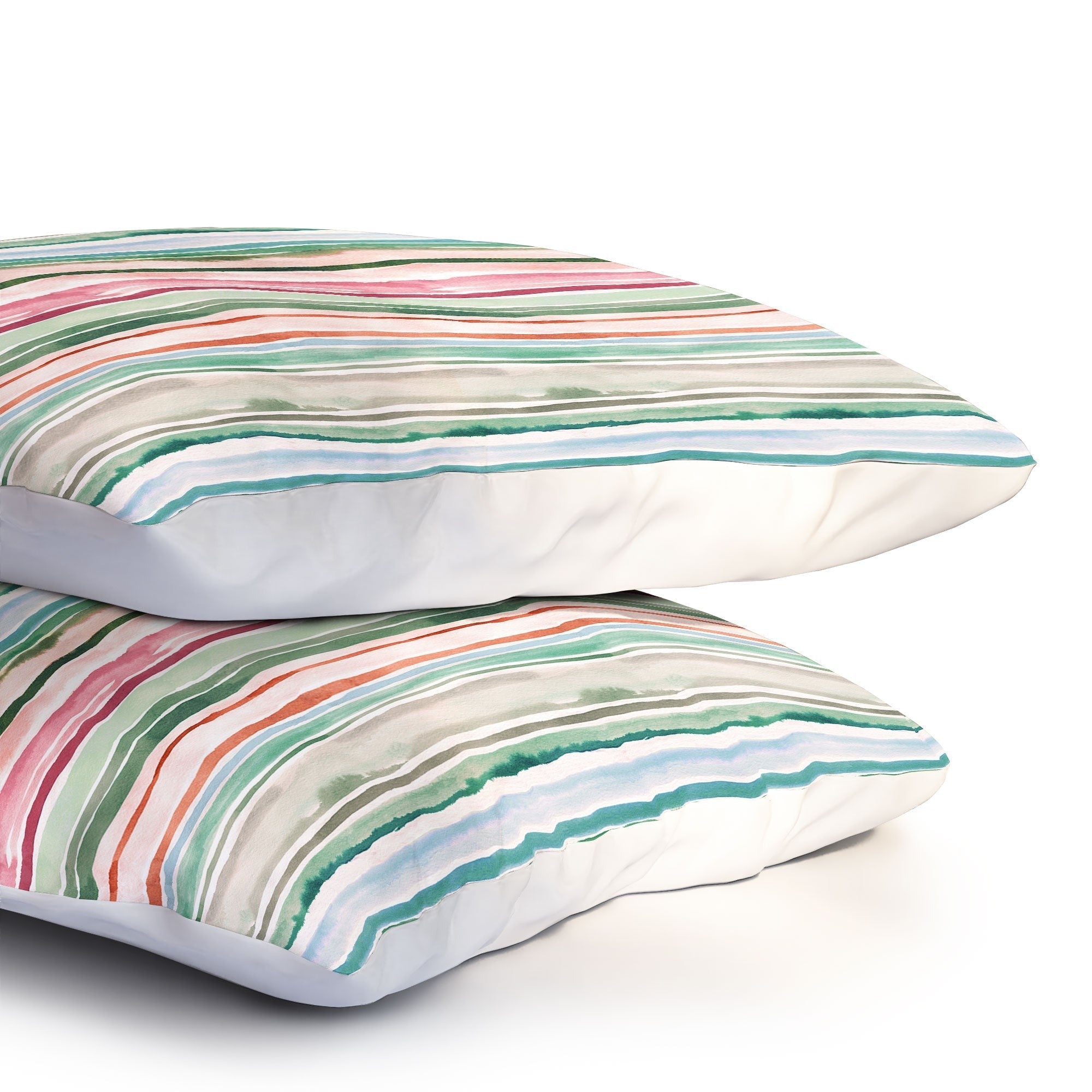 Ninola Design Botanic Retreat Watercolor Stripes Green Orange Red Pillow Shams