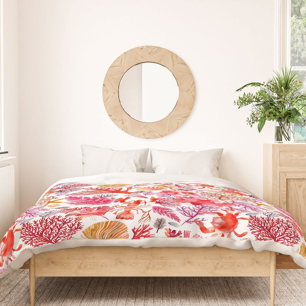 Ninola Design Botanic Retreat Coral Reef Crab Lobster Red Duvet Cover