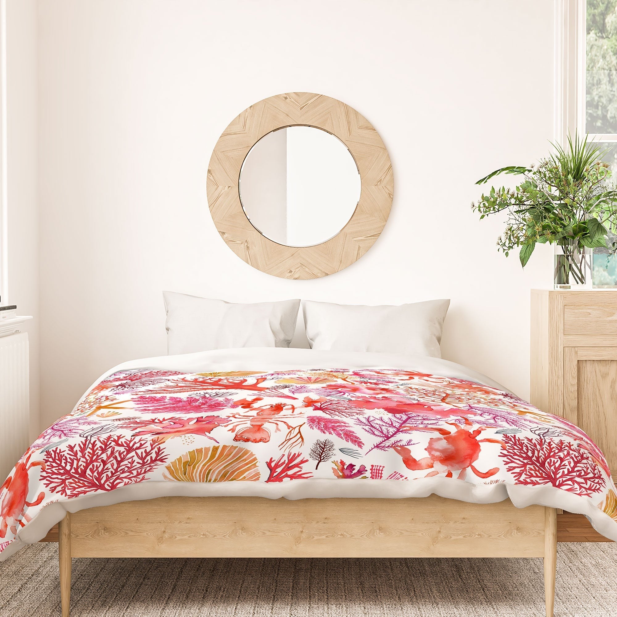 Ninola Design Botanic Retreat Coral Reef Crab Lobster Red Duvet Cover