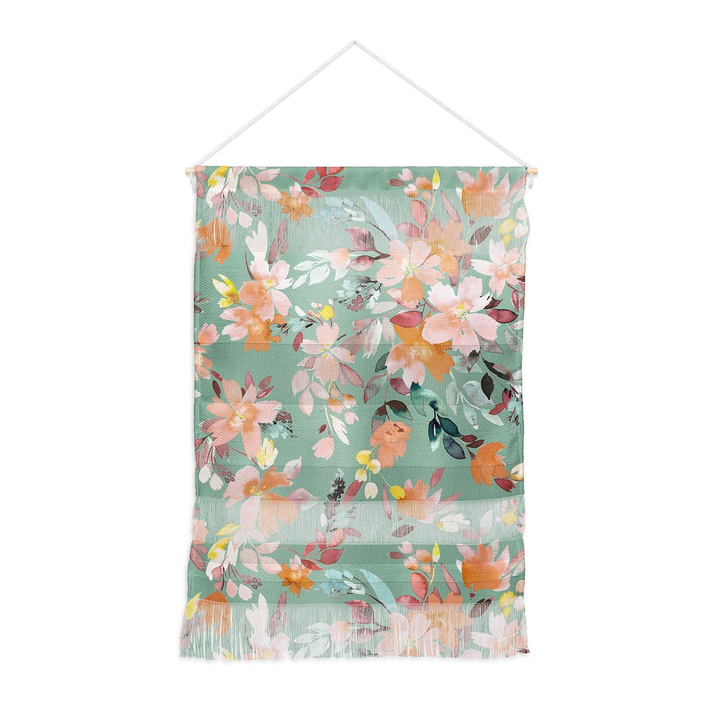 Ninola Design Botanic Retreat Floral Oleander Whimsical Teal Green Wall Hanging Portrait
