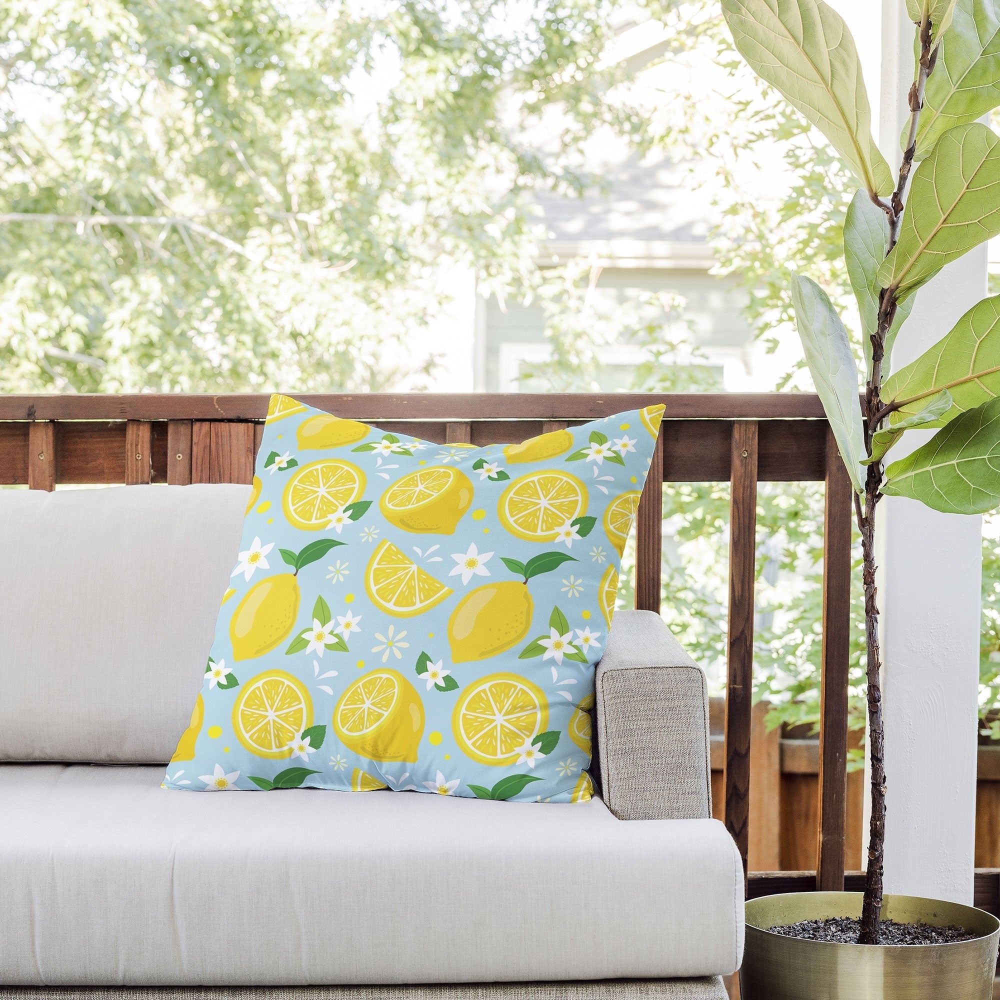 Design by Spark Lemony Fresh Florals Outdoor Throw Pillow