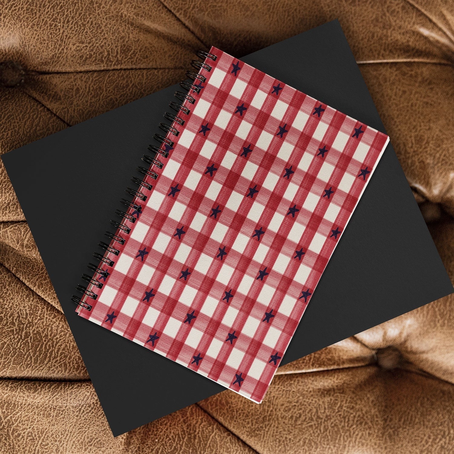 DENY Designs Red Gingham plus Stars Spiral Notebook