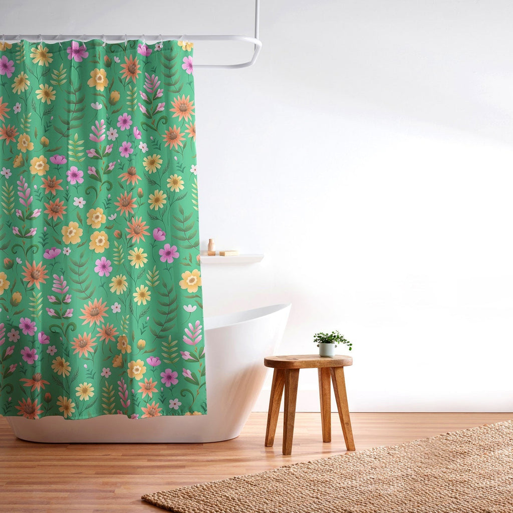 Pimlada Phuapradit Ditsy Spring Floral Green Shower Curtain